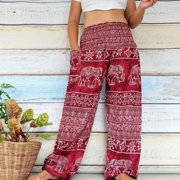 Unbranded Pants - Red and white elephant harem pants